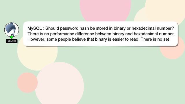 MySQL : Should password hash be stored in binary or hexadecimal number? смотреть онлайн