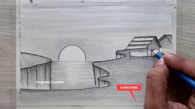 Beautiful Sunset Nature Drawing with Pencil Sketch, Pencil Drawing for Beginners смотреть онлайн