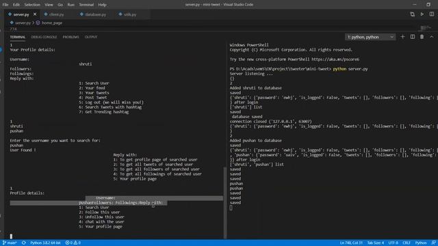 Server and client side of twitter using socket library in python смотреть онлайн