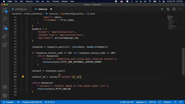 Django & React Newsletter Signup App - ActiveCampaign API | Part 4 - Backend Setup смотреть онлайн