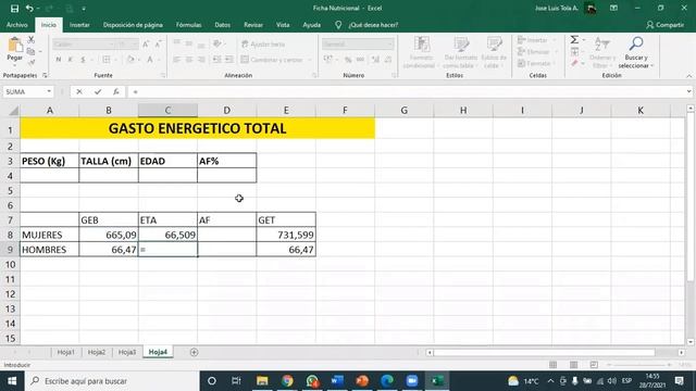 EXCEL 11 Nutricional Harris Benedict смотреть онлайн