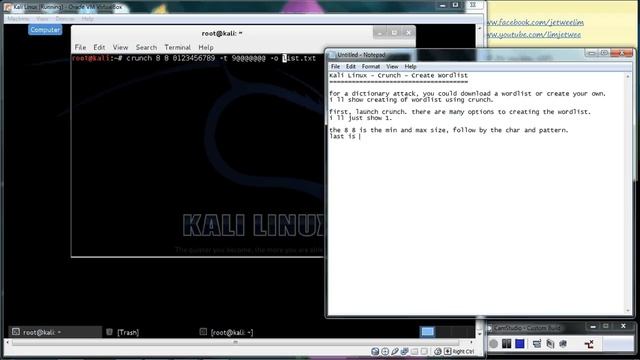 Kali Linux - Crunch - to create word list for dictionary password crack смотреть онлайн