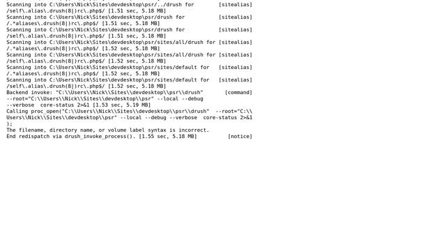 How to resolve drush error: the file name, directory name, or volume label syntax is incorrect? смотреть онлайн