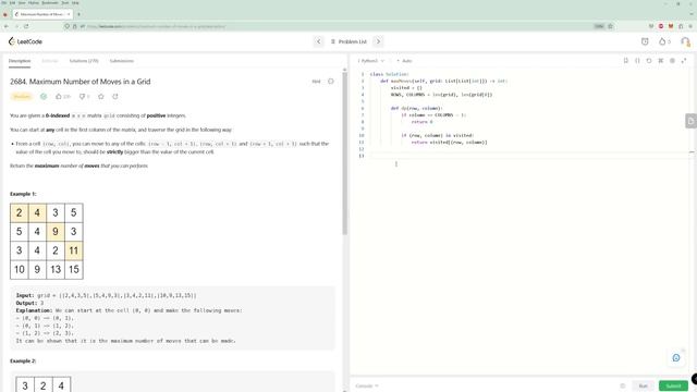 Maximum Number of Moves in a Grid - LeetCode 2684 - Python смотреть онлайн