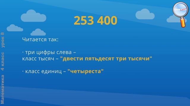 Математика 4 класс (Урок№8 - Чтение и запись многозначных чисел.) смотреть онлайн