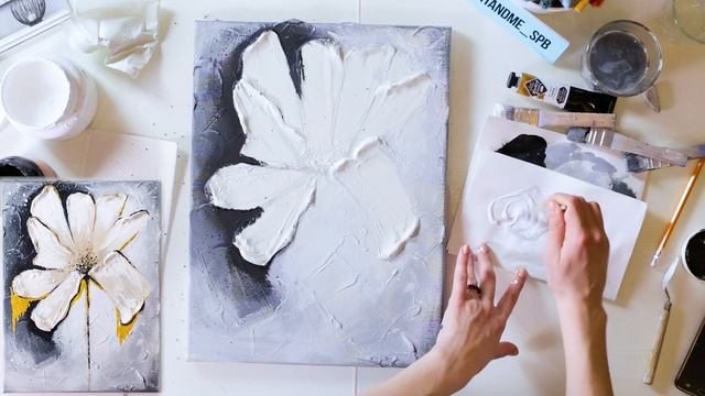 Урок рисования по интерьерной живописи. ЦВЕТОК текстурной пастой и поталью. смотреть онлайн