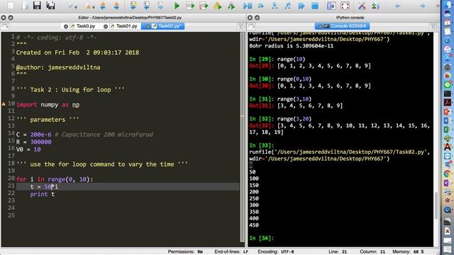 PHY667 - Basic PYTHON - Task 02 - Using 'for' : Discharging Capacitor смотреть онлайн
