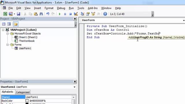 Excel VBA - How to Add TextBox to UserForm Programatically смотреть онлайн
