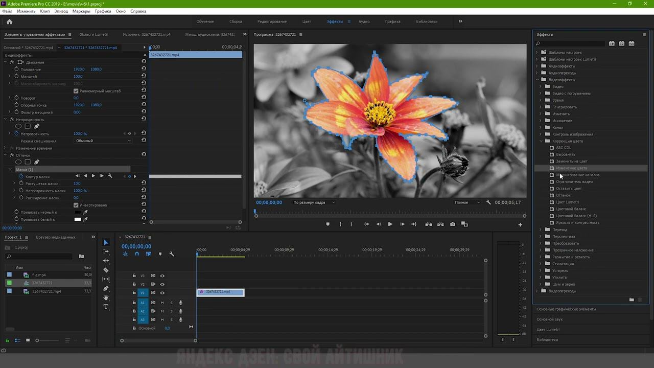 Premiere Pro: Цветной объект на черно-белом фоне смотреть онлайн
