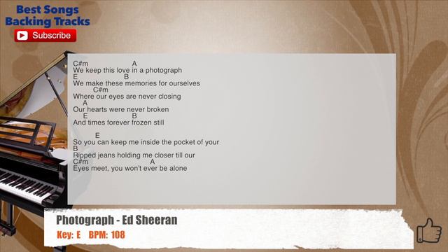 🎸 🎹 Photograph - Ed Sheeran (PIANO BACKGROUND) Guitar Backing Track with scale, chords and lyrics смотреть онлайн