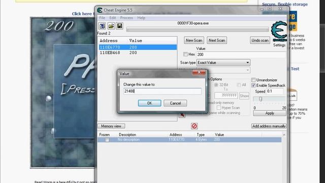 How to hack Pearl Worm on Facebook using Cheat Engine 5.5!! смотреть онлайн