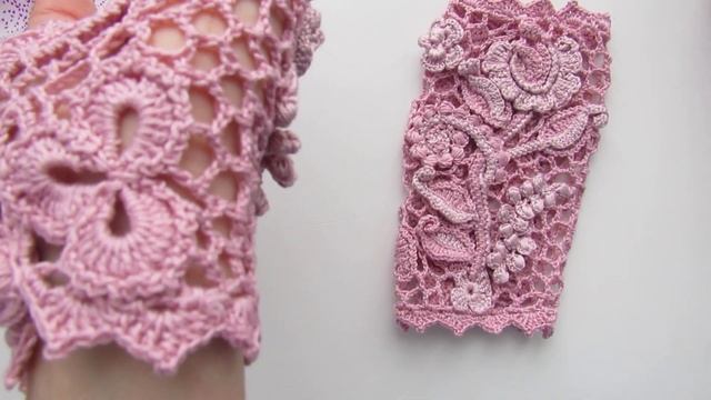 Кружевные митенки/Ирландское кружево/шёлк/ митенки крючком смотреть онлайн
