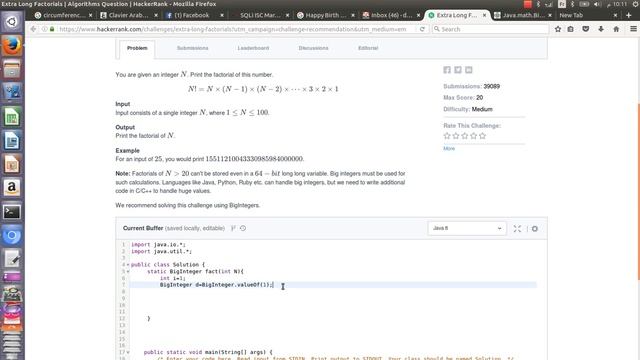 Calculating factorial of N , BigInteger in java (HackerRank challenge) смотреть онлайн