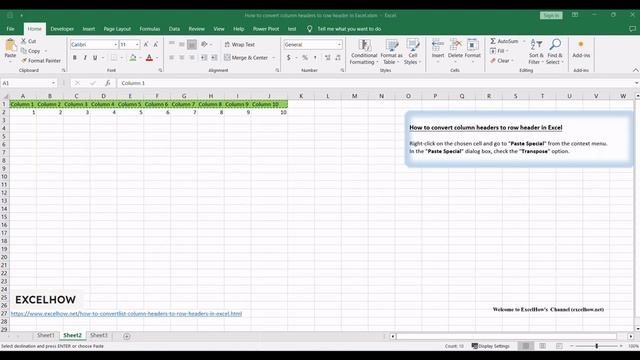 How to convert column headers to row header in Excel смотреть онлайн