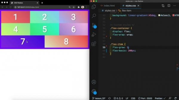 CSS Flexbox #10 Вложенность. Обёртка элементов с размерами (Nesting. Flex-basis & Flex-wrap)