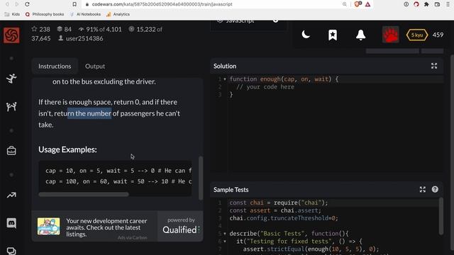 Codewars - Javascript - Will there be enough space? смотреть онлайн