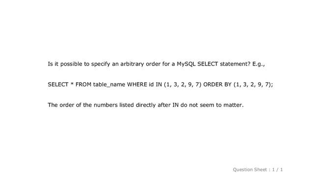 MySQL : MySQL specify arbitrary order by id смотреть онлайн