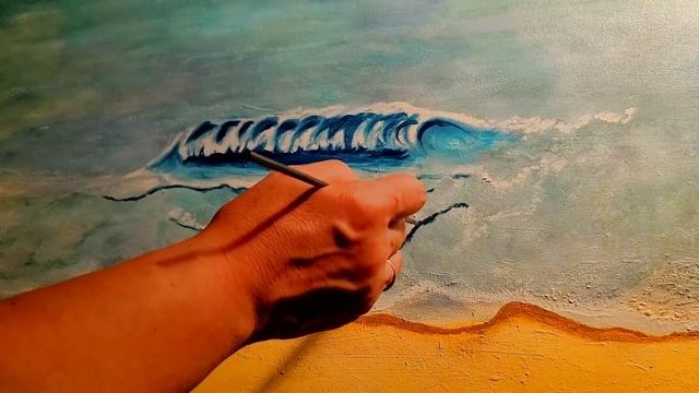 Море на стене, акриловыми красками, затем маслянными красками. Учимся формировать волны.(часть 3 ) смотреть онлайн
