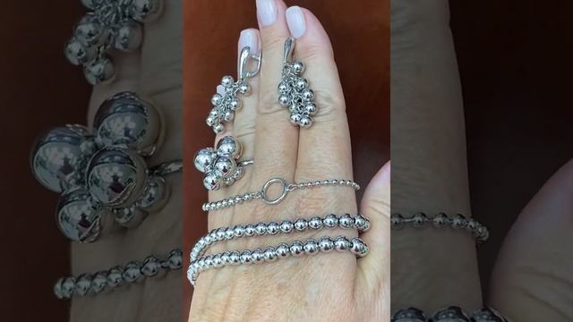 Браслет, кольцо и серьги с шариками. СЕРЕБРО 925. Цены под видео. смотреть онлайн