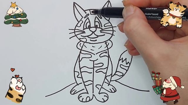 Рисуем маркерами котика/для срисовки/рисунки для детей смотреть онлайн