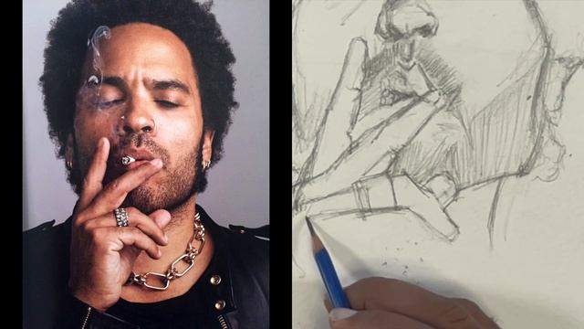 How to draw a Lenny Kravitz Caricature under drawing for watercolor illustration. смотреть онлайн