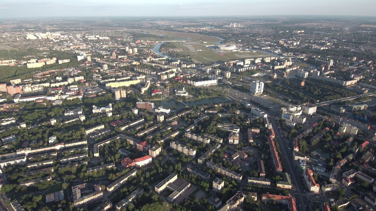 Калининград с высоты птичьего полета, аэросъемка центра Калининграда с высоты 500 метров смотреть онлайн