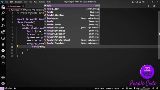 How to print number pattern as Pyramid | Video 04 | @PurpleCode404 #java #pattern #pyramid смотреть онлайн