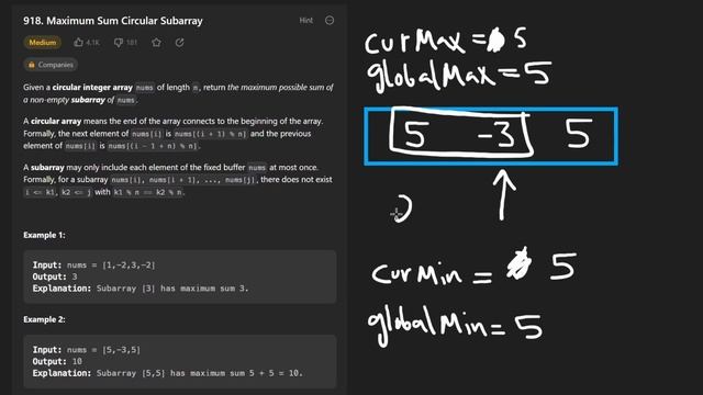 Maximum Sum Circular Subarray - Leetcode 918 - Python смотреть онлайн