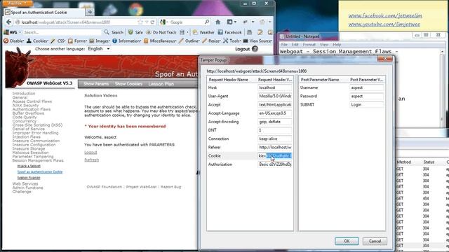 OWASP WebGoat - Session Management Flaws - Spoof an Authentication Cookie смотреть онлайн