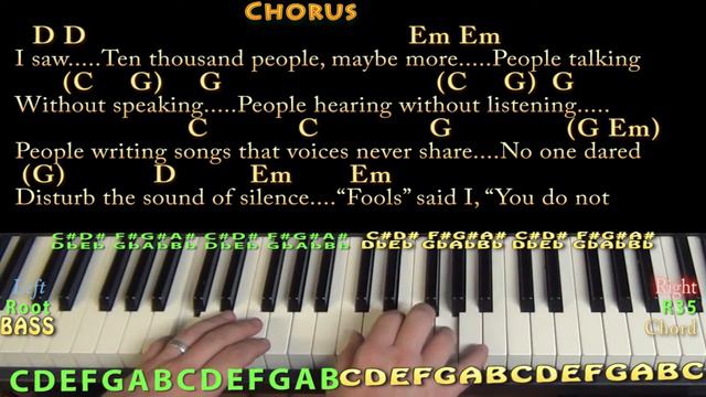 The Sound of Silence (Simon & Garfunkel) Piano Lesson Chord Chart in Em with On-Screen Lyrics смотреть онлайн
