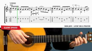 Bon Jovi - Livin' On a Prayer - Fingerstyle/Classical Guitar Tutorial + TAB