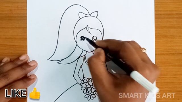 How To Draw A Girl With Flowers | Girl Drawing Easy | Girl With Flower Drawing | Smart Kids Art смотреть онлайн