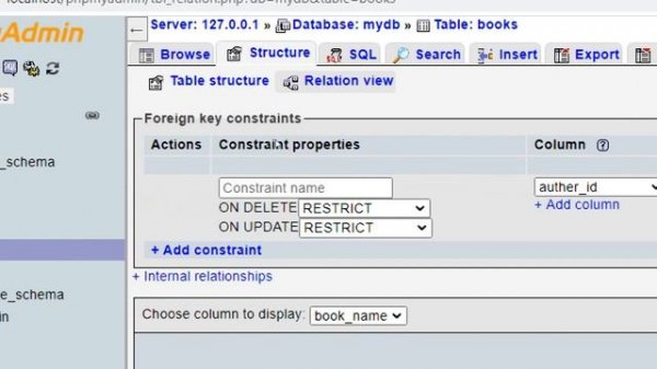 creating foreign key in phpmyadmin