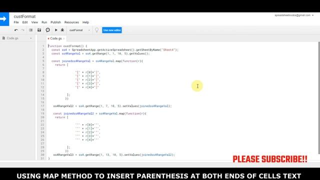 INSERT PARENTHESIS AT BOTH END OF CELL'S TEXT - APPS SCRIPT MAP METHOD смотреть онлайн
