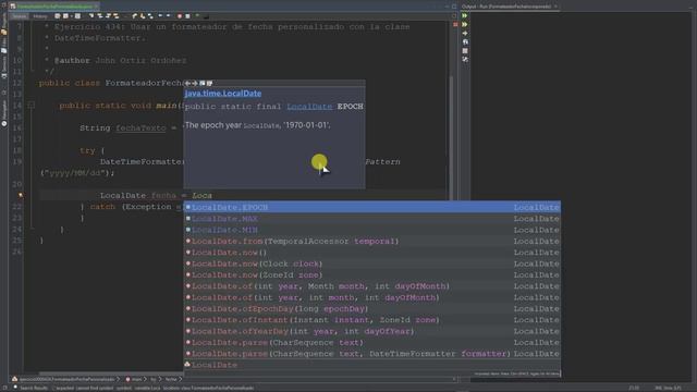 Java Ejercicio: 434 Clase DateTimeFormatter para Formatear una Fecha y Crear un Objeto LocalDate смотреть онлайн