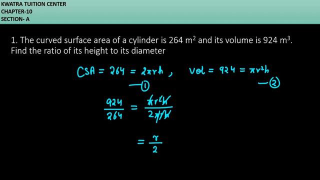 The curved surface area of a cylinder is 264 m2 and its volume is 924 m3. Find the смотреть онлайн