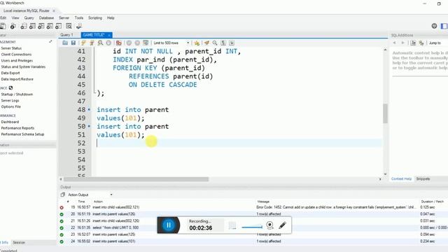 MySQL: ON UPDATE AND ON DELETE CASCADE in Hindi смотреть онлайн