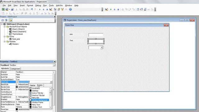 VBA Change Form And Textbox Color And Disable Textbox