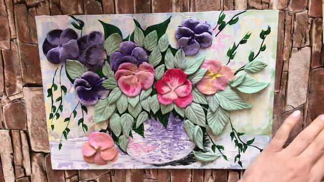 How To Sculpt Flowers From A Sculpting Mass/Картина Анютины глазки из солёного теста