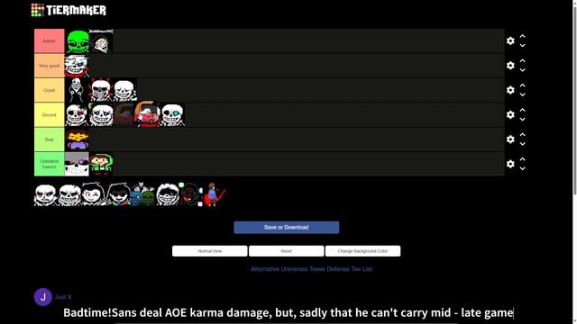 Alternative Universes Tower Defense I Tower Tier List