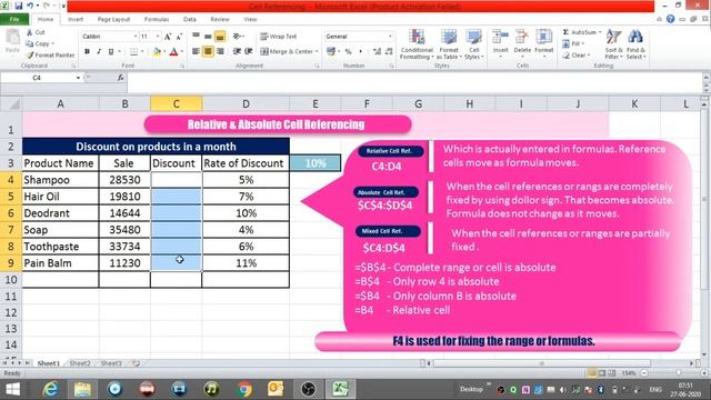 Uses of Dollar Sign ($) in Excel | Absolute, Relative and Mixed References | Fixing Formulas (Hindi смотреть онлайн