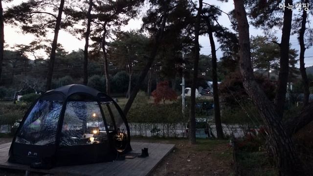 나홀로 투명텐트에서 하룻밤?/ 첫 솔캠인데 올블랙 풀세팅이라니? / 온사케+오코노미야끼+우동 / 폴라리스 P1 / Solo Camping