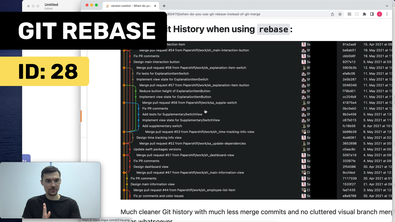 Как работает git rebase? 2 примера. Интерактивный rebase. Слияния. Как отменить git rebase? смотреть онлайн