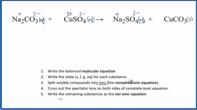 Net Ionic Equation for Na2CO3 + CuSO4 = Na2SO4 + CuCO3 смотреть онлайн