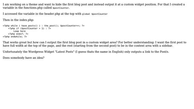 Wordpress: Hide first blog post in content and output it in widget смотреть онлайн