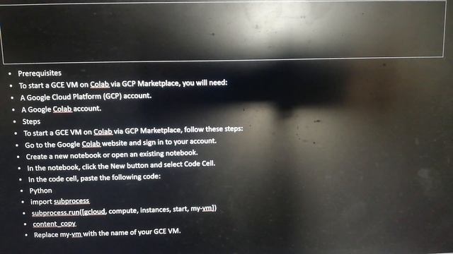 Instructions for starting a GCE VM on Colab via GCP Marketplace смотреть онлайн