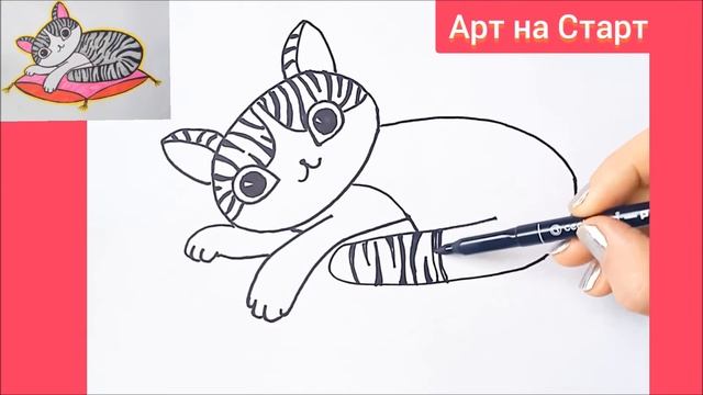 Как нарисовать Кошку на подушке Наклейка Простые Рисунки для Срисовки Открытки Раскраски Картинки смотреть онлайн