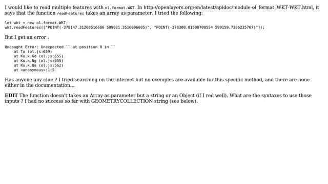 GIS: openlayers WKT readFeatures() смотреть онлайн