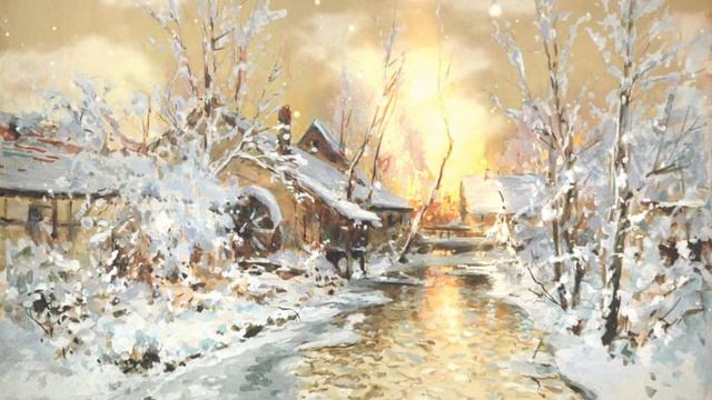 Walter Moras Watermill, Animated Winter Landscape, Vintage Art TV, Picture Frame Screensaver