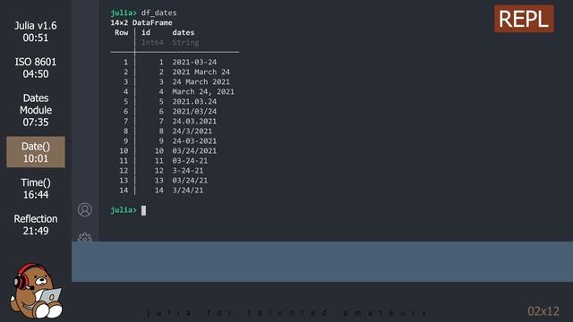 [02x12] Julia Dates Module: Date and Time TimeTypes | 12/13 Julia Analysis for Beginners смотреть онлайн